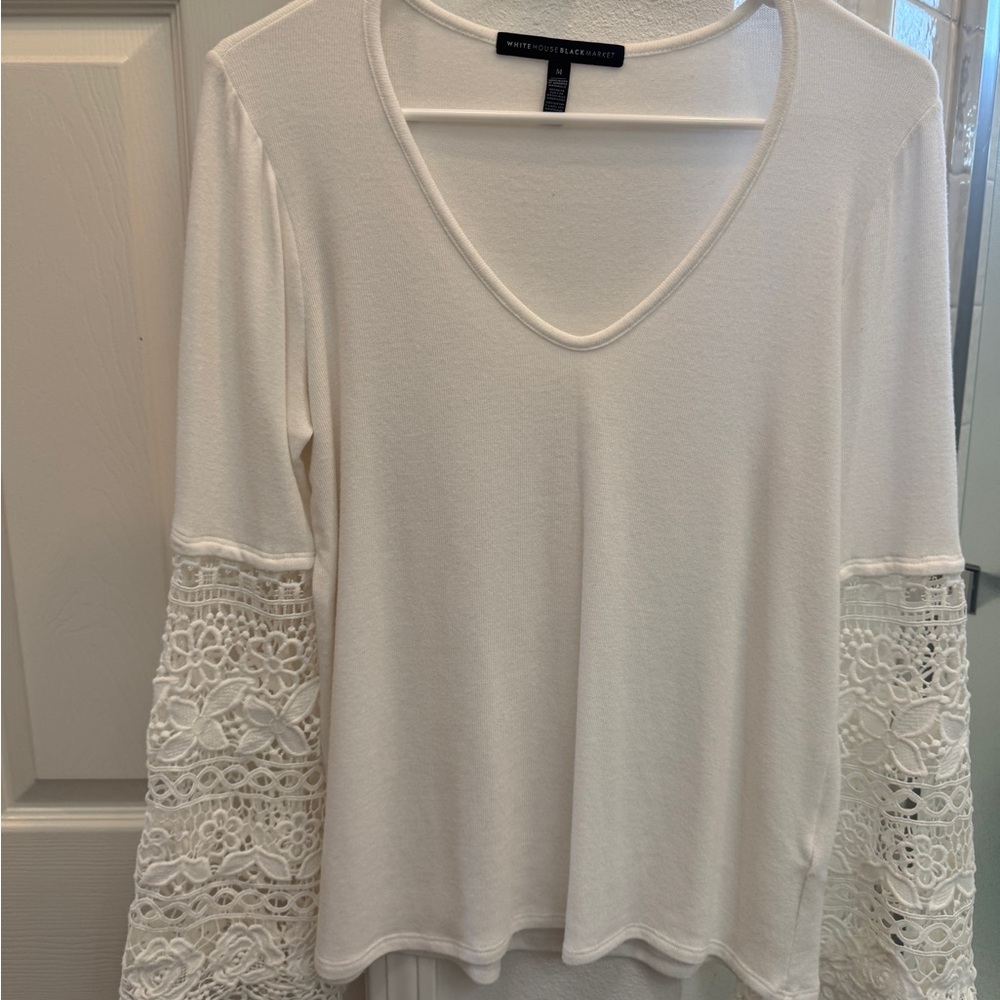 White House Black Market Ivory Lace Sleeve Sweater